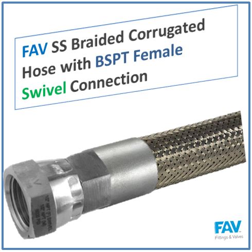 SS Braided Corrugated Hose with BSPT Female Swivel Connection