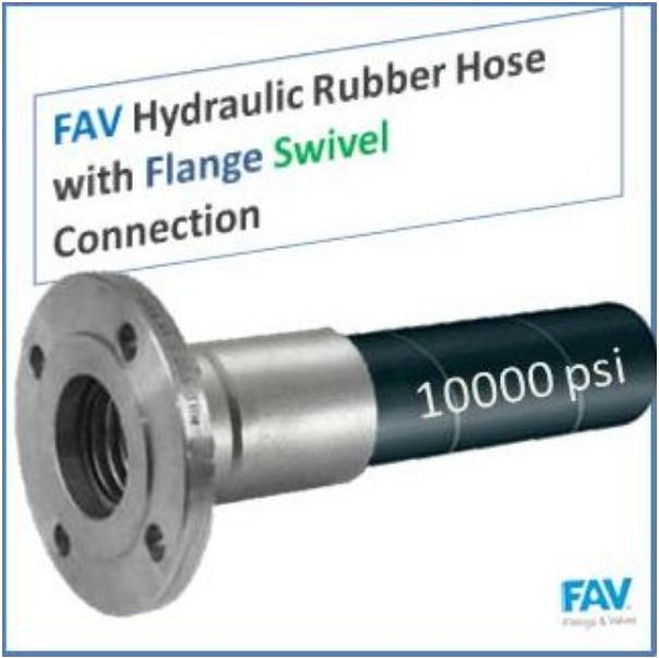 HYDRAULIC RUBBER HOSE WITH FLANGE SWIVEL CONNECTION, 10000 PSI